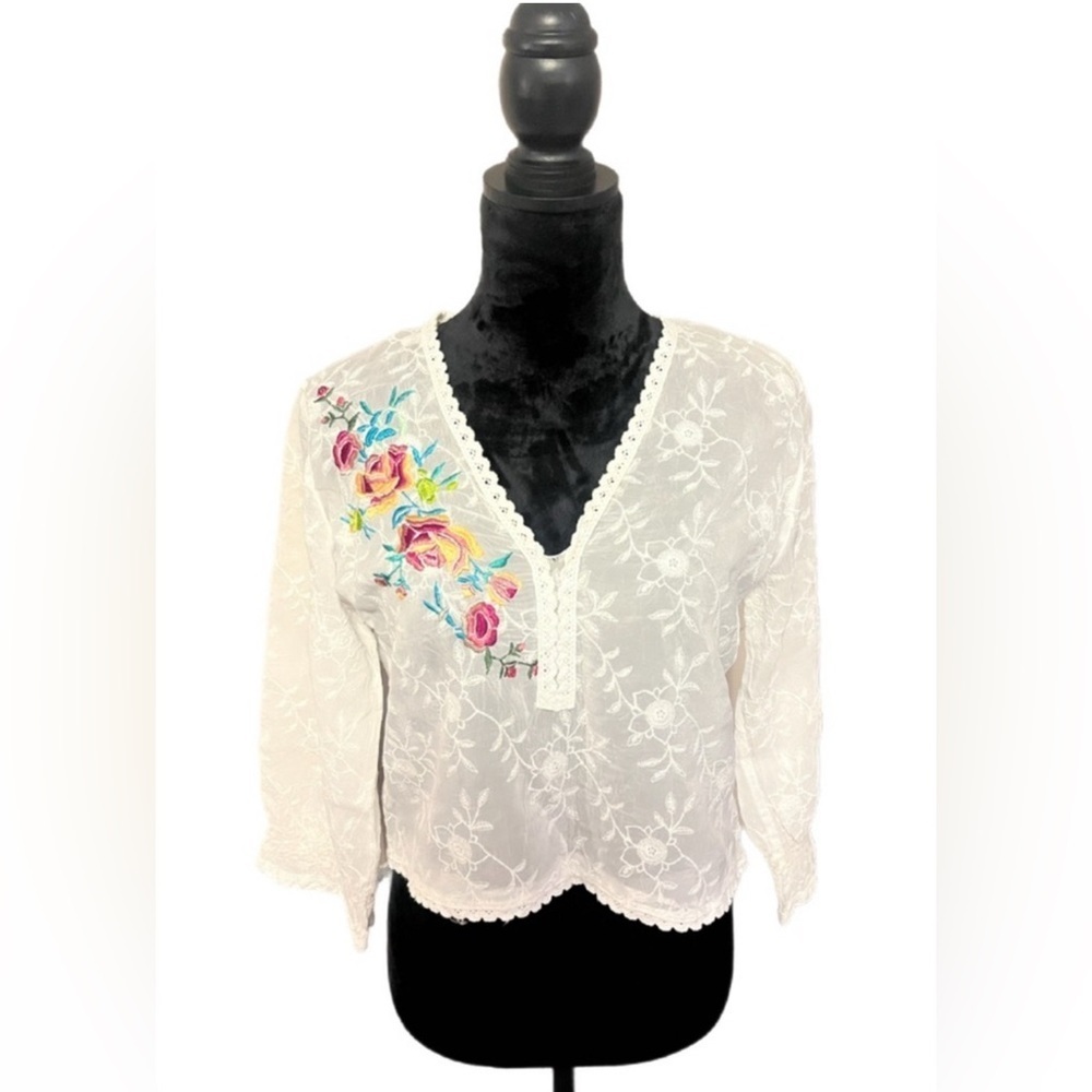 Johnny Was 100% Silk Floral Bohemian Top- Small